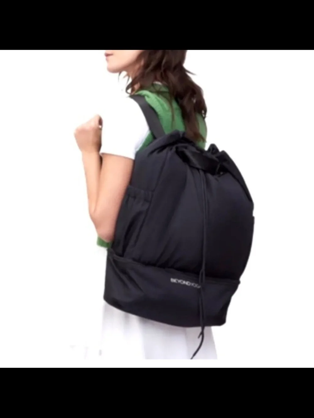 Beyond Yoga Black Drawstring Women’s Backpack with Lower Zip Pocket
